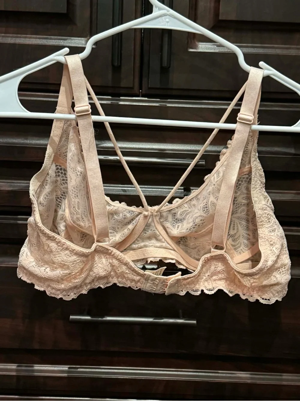 Lace Underwire Bralette with Strappy Back in Blush 38DD